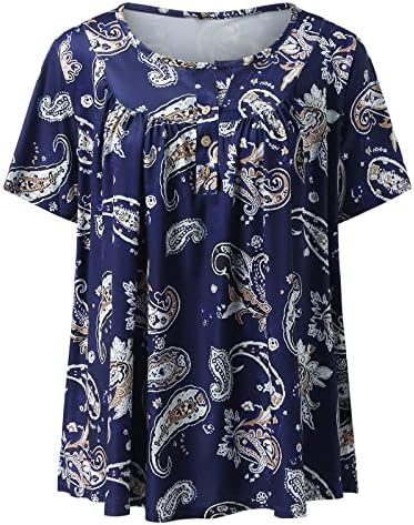 Trening Tops za žene labave Fit ženske ljetne mode kratki rukav dugme tunika Casual štampani Plisirana košulja