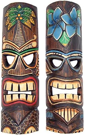 Wowser ručno izrađene Polinezijske havajske cvjetne Tiki maske, zidni dekor, Set od 2 različite