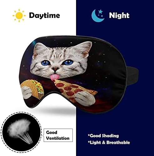 Svemirska mačka sa taco i pizza spava za spavanje maska ​​Slatka nijansa za oči Smiješni noćni poklopac s podesivim