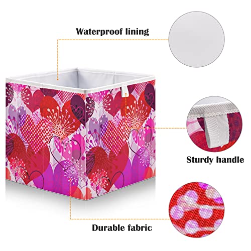 Valentine Hearts Flowers Cube Storage Bin sklopive kocke za odlaganje vodootporna korpa za igračke za