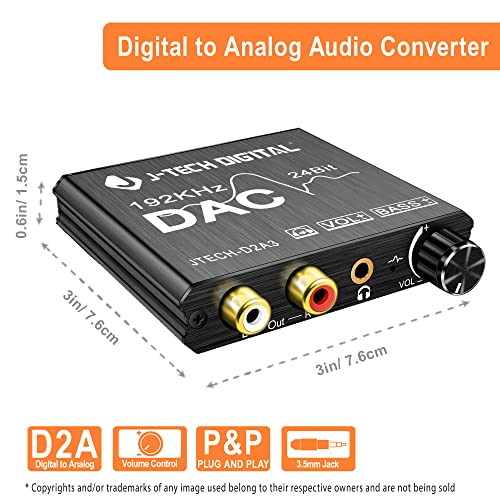 J-Tech Digital Digital to Analog Audio Converter sa slušalicama Amplifier & amp; bas, kontrola jačine zvuka / 192kHz 24bit optički koaksijalni RCA 3.5 mm [JTECH-D2A3]