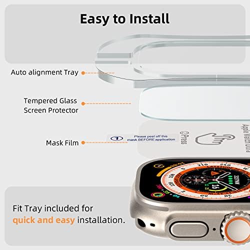 Amanecer za Apple Watch Ultra CASE + Apple Gledajte Ultra ultra kaljeni stakleni zaštitnik zaslona, ​​360 dizajnirani