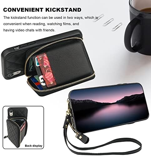 Bocasal Crossbody torbica za novčanik za iPhone Xr, RFID Blocking PU kožna torbica sa patentnim