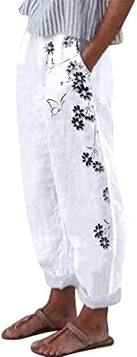 Ženske pamučne posteljine hlače za točne haljine Hlače visoke struk hlače na plaži teretni pantalone