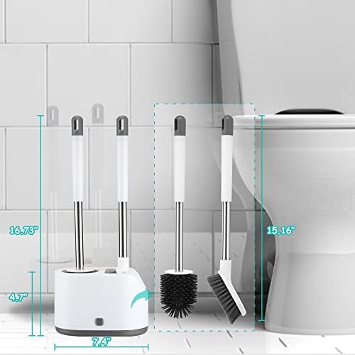 Tiston 2 smjerna toaletna četka i držač za čišćenje, četkica za čišćenje za kupaonicu Pribor za čišćenje, silikonska i najlon WC škorza sa odzračenim držačem za sušenje