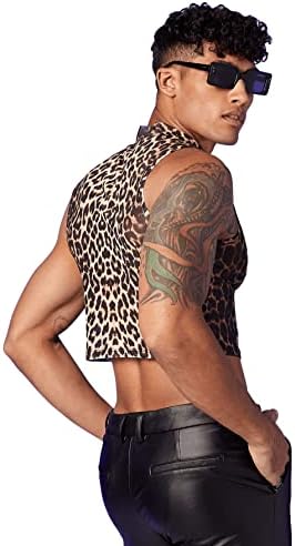 Duks muški leopard print rukav bez rukava na vratu Slim Fit Crop Tank Top