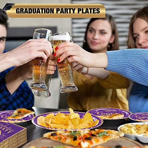 Diplomske dekoracije klasa 2023 Diplomske ljubičaste i zlatne tanjire za zabave i salvete i šolje Setovi