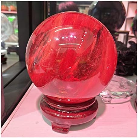 Crvena topionica kristalna kugla prirodna feng shui magična iscjeljujuća kristalna lopta, dragulj + nosač.