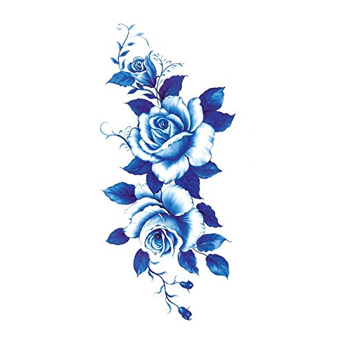 Interokie plavi ružin cvijet naljepnica za tetovažu sa velikim šljivim cvijećem uzorka i vodootpornu naljepnicu
