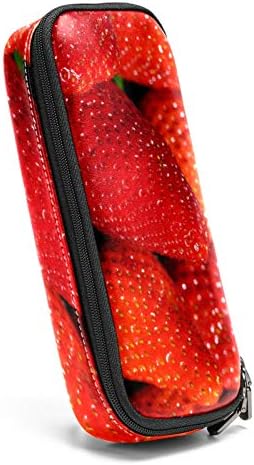 Velike crvene jagode kožne torbice za olovke sa kožnim zatvaračem sa dvostrukim patentnim zatvaračem