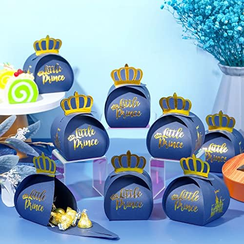 36 pakovanje malih princa Candy Boxes Royal Blue Print Gold Crown Tuš za bebe Favorici Goodie