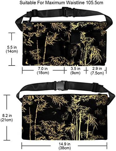 Bambusova ptičje dizalice Drvo japansko kinesko uzorak dizajn zlato crni fanny paket za žene i muškarce,