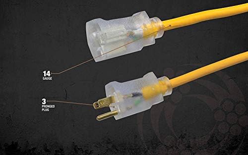 SouthWire 01487 25-stopa 14/3 Amerikanac izrađeni izolirani vanjski produžni kabel sa osvijetljenim