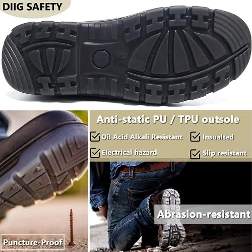 DIIG radne čizme za muškarce, čelične / meke toe vodootporne radne čizme, klizanje otporne na antistatičke sigurnosne