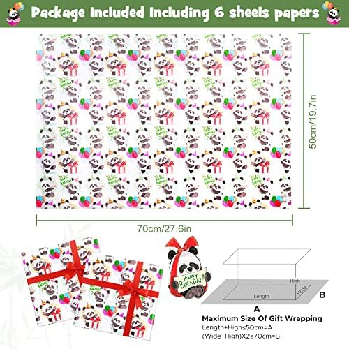 NEPOG rođendanski papir za umotavanje za dječake djecu djevojčice, Panda dizajn papir za umotavanje poklona,