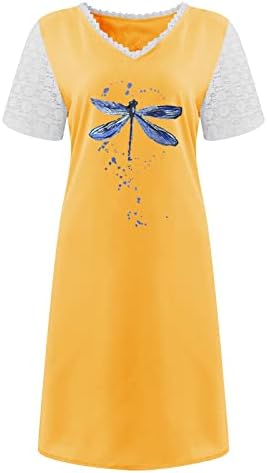 Žene Ljetne čipke Tuničke haljine casual kratkih rukava V izrez čvrste boje Thirts Mini haljina elegantna ljuljaška