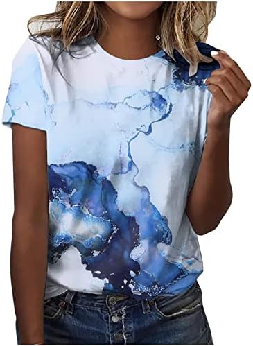 Ženski kratki rukav Tors Trendy Marble Graphic Print bluza 2023 Modne kauzalne majice Okrugli izrez