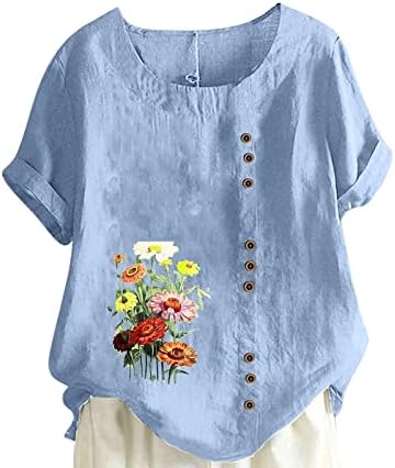 Košulja blube za djevojčice 2023 posteljina s kratkim rukavima pamučna posada vrata daisy cvijeća