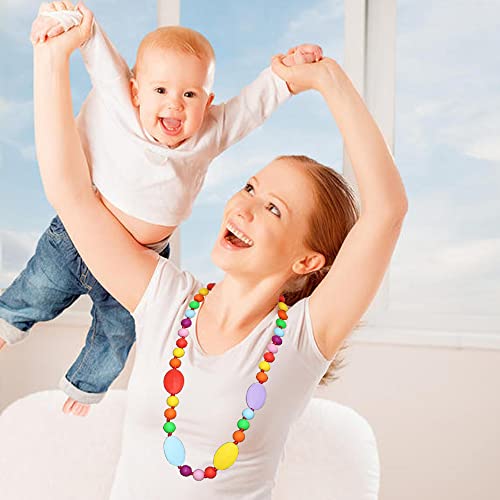 Ogrlica za izbijanje zuba za mamu, silikonske ogrlice za žvakanje za dojenje, igračka za Grizalice za bebe sa ravnim i okruglim perlicama za žvakanje-BPA besplatno