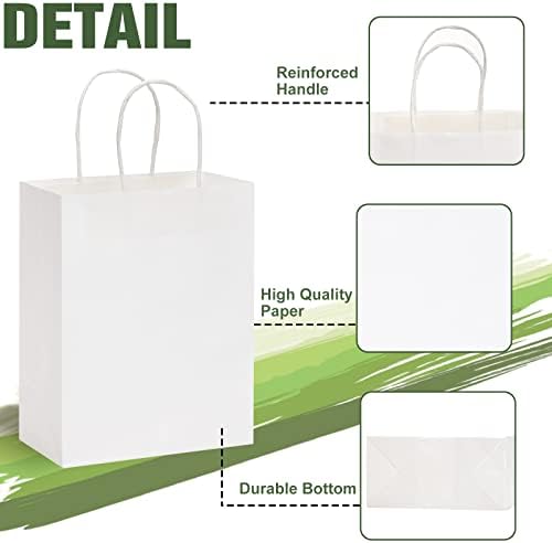 Moretoes 110kom papirne poklon kese bijele Kraft papirne kese sa ručkama, 8x4x10 inča srednje veličine