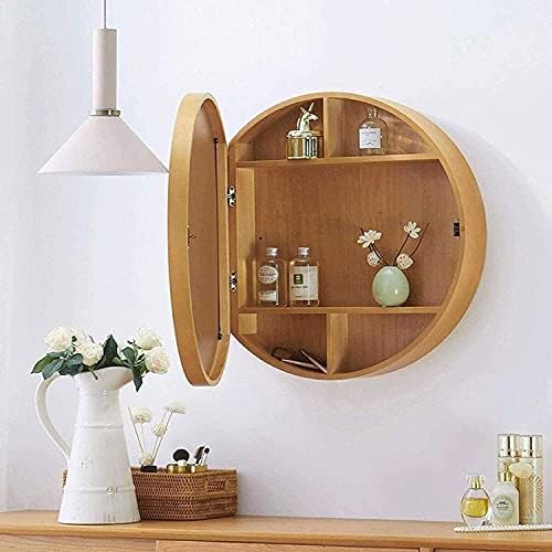 Toaletno ogledalo okrugli ormarić za ogledalo u kupatilu na 3 nivoa, zidni ormarić za odlaganje kupatila ogledalo ormarić za lijekove sa drvenim okvirom za kupatilo koji se sporo zatvara