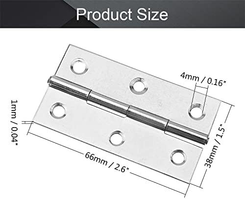MroMax 12pcs ravni šarke srebro od nehrđajućeg čelika šarke 2,6 x 1,5 x 0,04 sklopiva vrata za ormarić