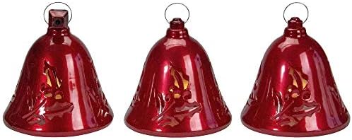 Set od 3 muzičke rasvijetljene crvene zvona Božićne ukrase, 6.5