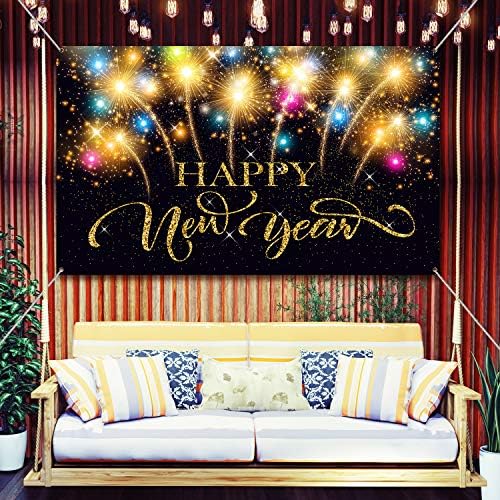 Happy New Year Party Decoration Supplies, Extra Large Fabric Happy New Year Banner for 2023 Party Decoration,
