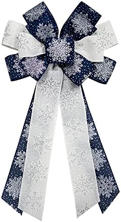 Hying Veliki božićni luk za venac, plavi bijeli pamučni lukovi za dekor ograde za zid ulaznih vrata, božićni snijeg