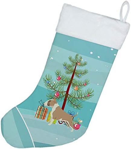 Caroline's CH3528CS Faun i White Bull Terrier Božićno drvce Božićne čarape, Kamin Viseći čarape Božićna sezona Dekor zabave Obiteljski odmor,
