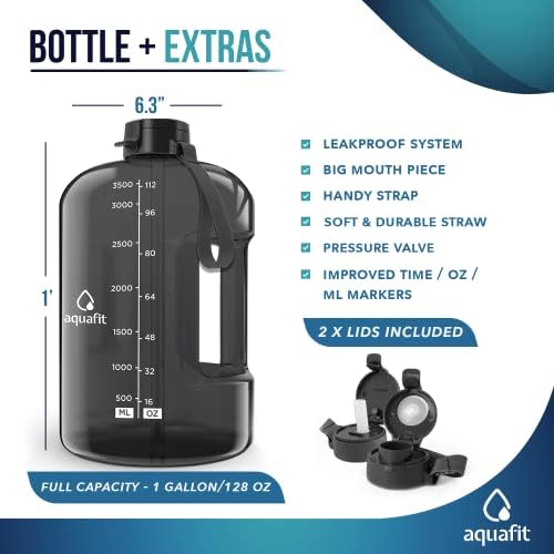 AQUAFIT 1 galon flaša za vodu sa vremenom za piće - 128 Oz flaša za vodu sa slamkom-motivaciona