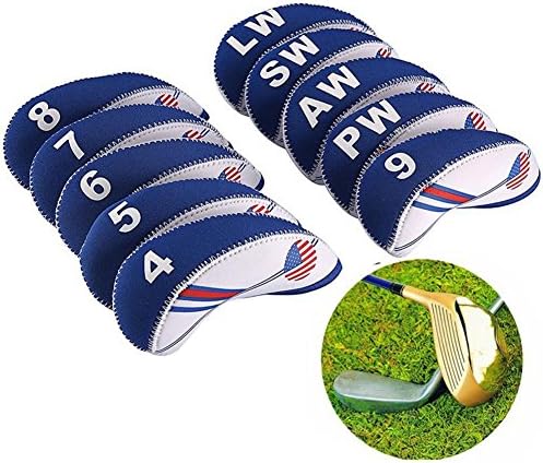 DBYAN Golf Iron Head Covers Set White & plava američka zastava neopren Golf Club head Cover Wedge Iron