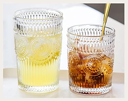 LOYUYU Set od 4, romantične naočare za vodu, 9.5 Oz Premium čaše za piće, Vintage set staklenog posuđa