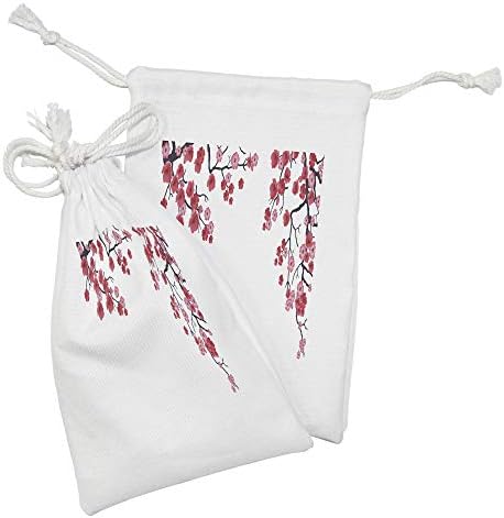 Ambesonne cvjetna torba za tkaninu 2, ilustracija cvjetničke grane Sakura Tradicionalni cvjetni umjetnički ispis, mala torba za izvlačenje za toaletne potrepštine maske i usluge, 9 x 6, ružičasta bijela tamno ljubičasta