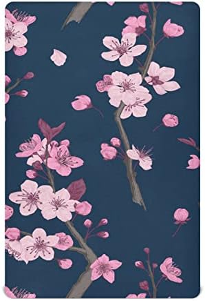 Alaza Pink Cherry cvjetni cvijet Floal mornarsko plave listove krevetih opremljenih bassinet list za