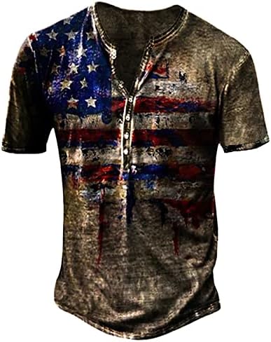 Wenkomg1 Muška Henley majica, oprana američka zastava zvijezda i pruge Retro stil Streetwear kratki rukav