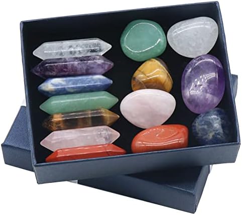 Izlječenje kristala Kit Chakra Set kamenja, 14pcs Chakra Energy sirovine Poklon kutija dragulje
