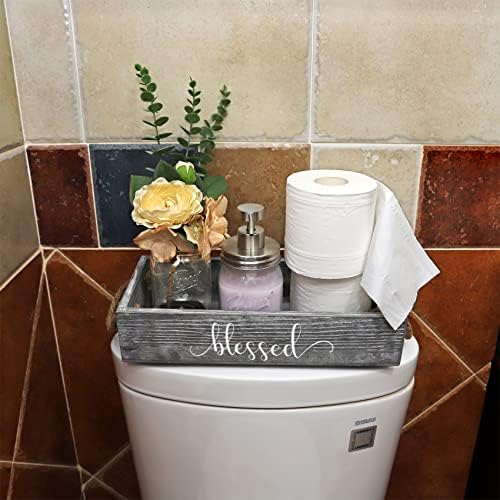 HIMKO toaletni papir Kupatilo Kupatilo sa dva zidarska staklenka i umjetni cvjetni drveni kupaonski kutija za toaletni papir za pohranu s drškom, kupaonica rustikalni pribor i organizator