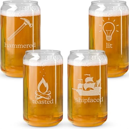 Pivo pokloni za muškarce-Hammered, Lit , Toasted, Shipfaced pivo limenke staklo Set 4-Funny pinta čaše i piće