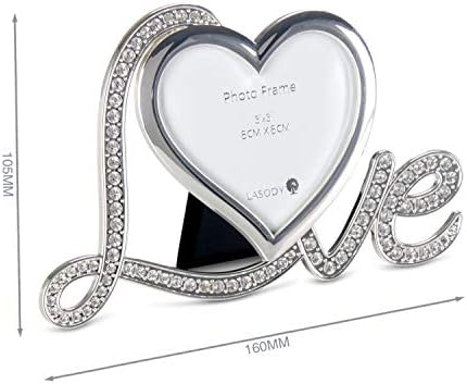 LASODY elegantan posrebreni okvir za fotografije u obliku srca drži fotografiju 3 x 3, pokloni za godišnjicu