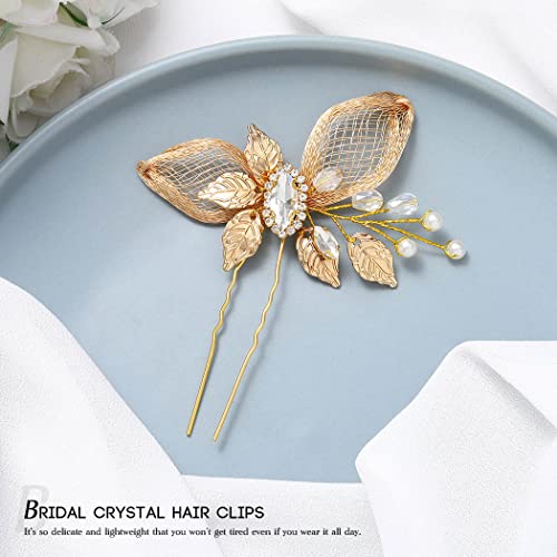 Easedaily list Bride Wedding Hair Pin Gold Crystal Bridal hair Piece Pearl Hair Accessories For