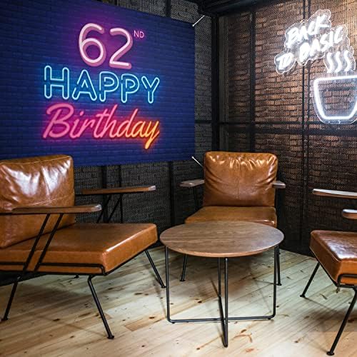 Glow Neon Happy 62nd Birthday Backdrop Banner Decor Black-Colorful Glowing 62 Years Birthday Party