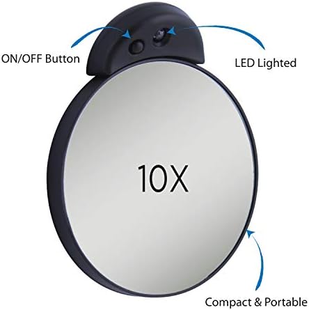Zadro 3.5 Dia. Kompaktno ogledalo LED ogledalo Šminka 10x putno uvećano ogledalo usisna čaša