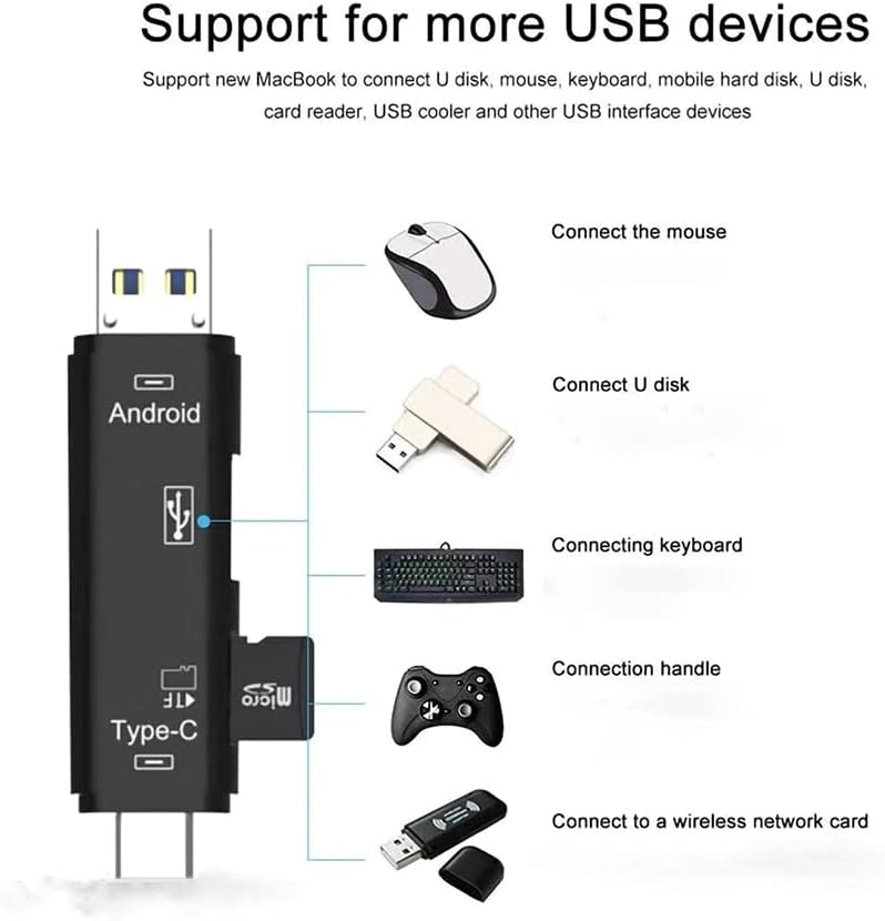 5 u 1 multifunkcionalni čitač kartica kompatibilan sa Samsung Galaxy S22 5G ima USB Type-C/MicroUSB / Tf / USB