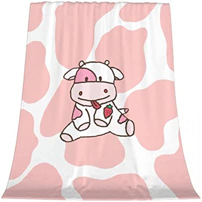 Ružičasta jagoda krava pokrivač poklon za djevojke žene Fleece meka lagana pokrivačica 40x50in za djecu