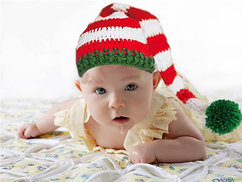 Unlqll 2 komada Baby Christmas Elf pleteni kapu Pom-Pom kape Crochet Beanie Santa Hats Xmas Pokloni