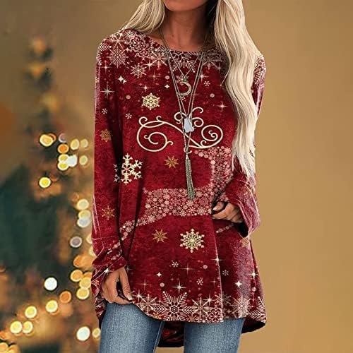 Božićne majice s dugim rukavima za žene, žene pulover Top dukseri s labavim fit momas grafičkim pulovernim majicama