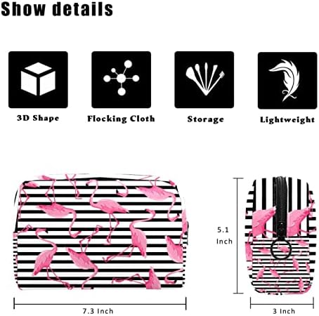 Tbouobt Torba za šminku patentno torbica Travel Kozmetički organizator za žene i djevojke, tropske flamingo crne pruge Modern