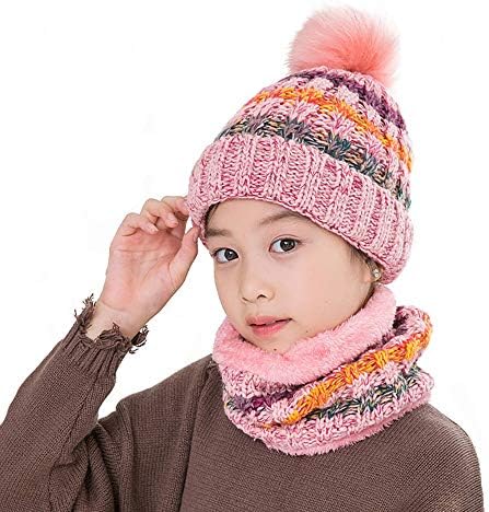 Fabeilai Girls Boys Winter Beanie Hat Scarf Set Toddler Topli pleteni šeširi Circle šal za novorođenčad zimski pom šešir