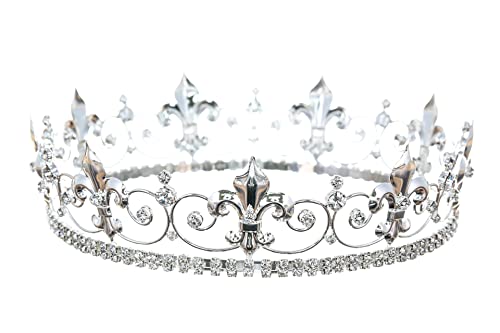 SAMKY Ornate 2 Tall Fleur De Lis Full King Crown - posrebreni Clear Crystals T1014